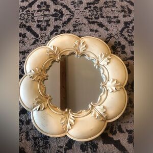 Adorable vintage flower shaped cream mirror heavy resin 14” tall